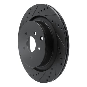 Infiniti Q70L Brake Rotor (1) - Rear Left - R1 Concepts - Drilled & Slotted - Black - `09-`24